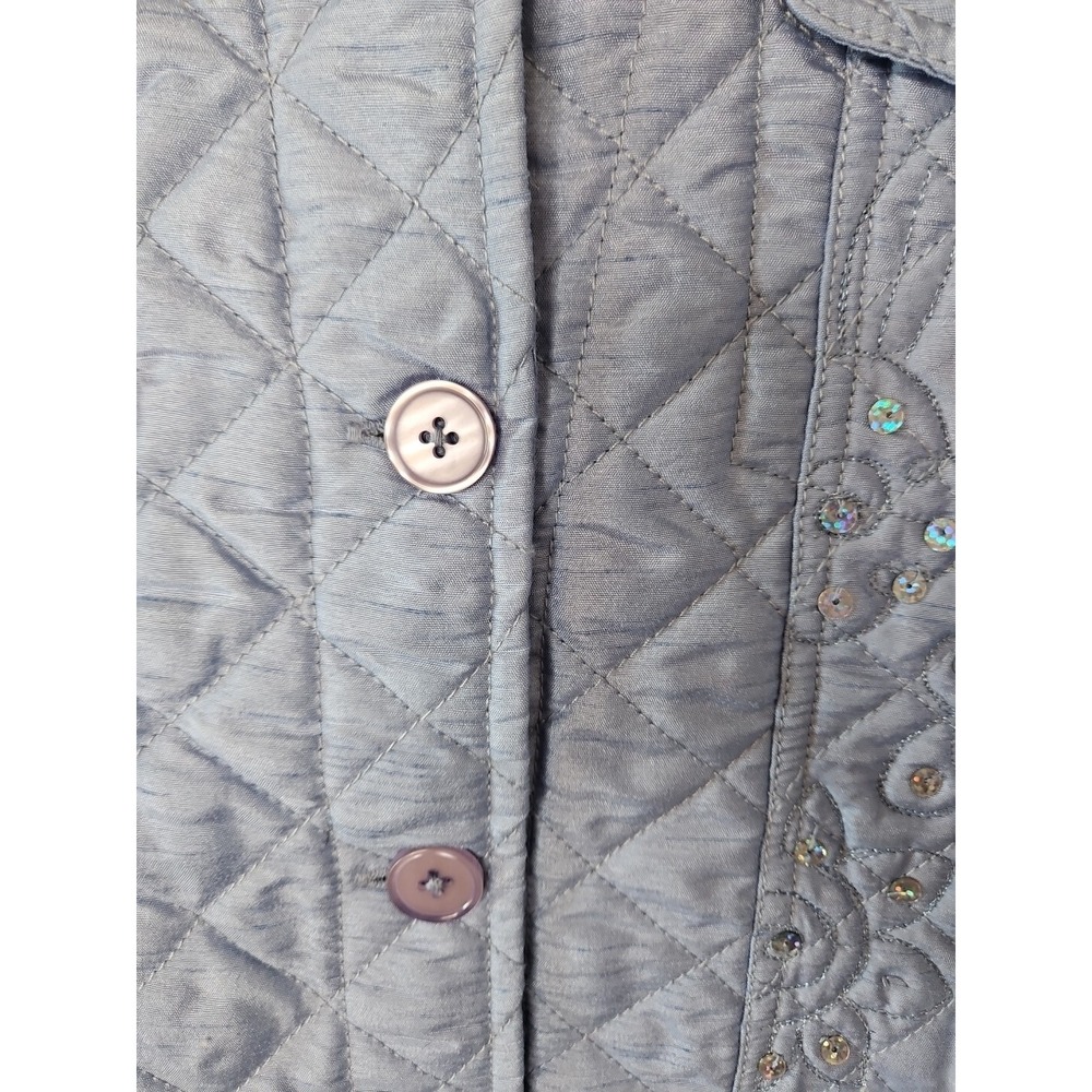 Quacker Factory Jacket Women L Blue Quilted Sequin Floral Embroidered Coastal - Picture 9 of 14